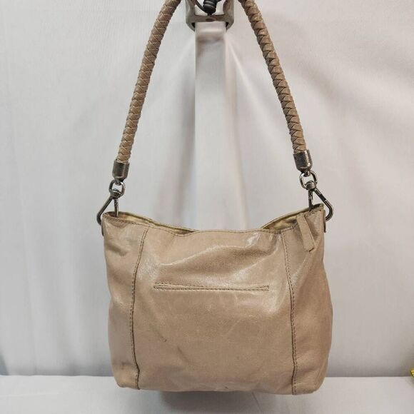 The SAK -Tan Leather Handbag Satchel Purse Woven Handle Outside zip Medium Boho - Picture 3 of 13